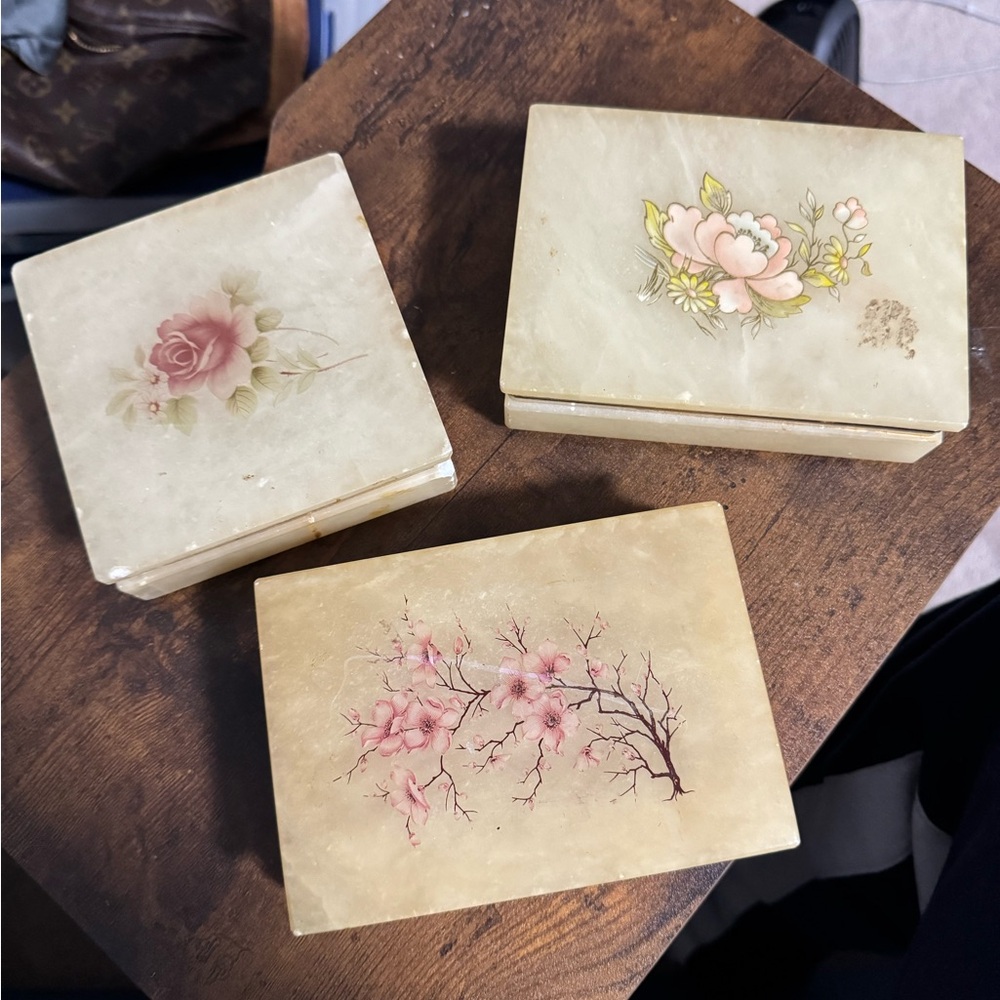 Vintage Floral Jewelry Organizer Set - Cream and Pink
